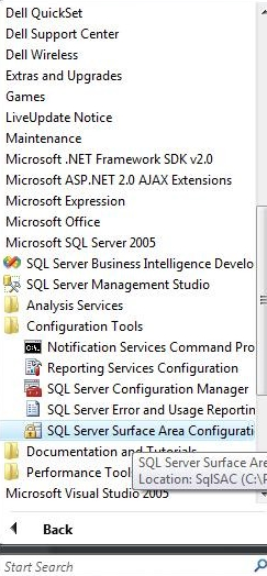 Sql server surface area configuration